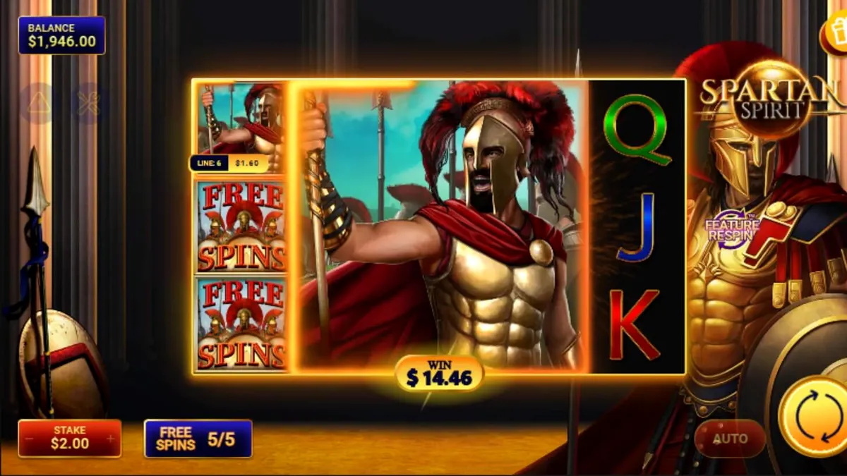 Tampilan visual slot Spartan Spirit dengan latar belakang kuil kuno dan prajurit Spartan